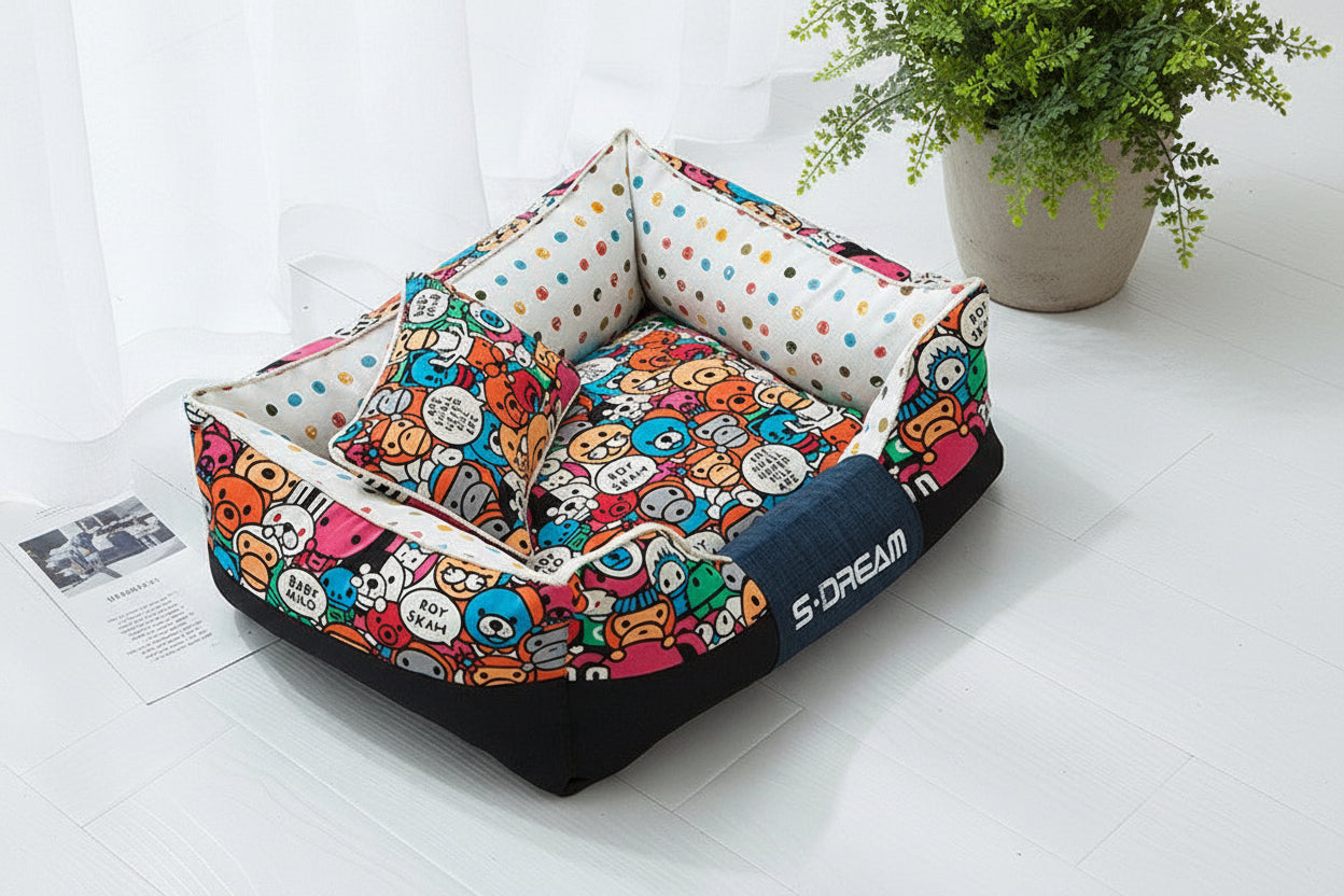 Cuccia colorata con cuscino removibile per cani e gatti – Materassino impermeabile e confortevole