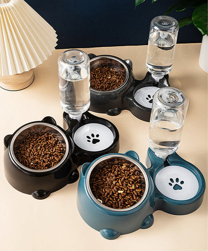 Ciotola Doppia per Animali con Distributore d’Acqua Inox